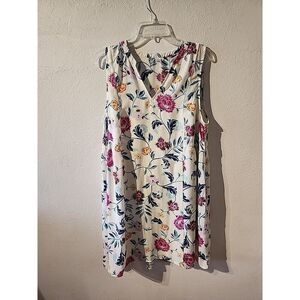 Old Navy Large White Purple Blue Floral Print Chiffon Sun Dress V-neck